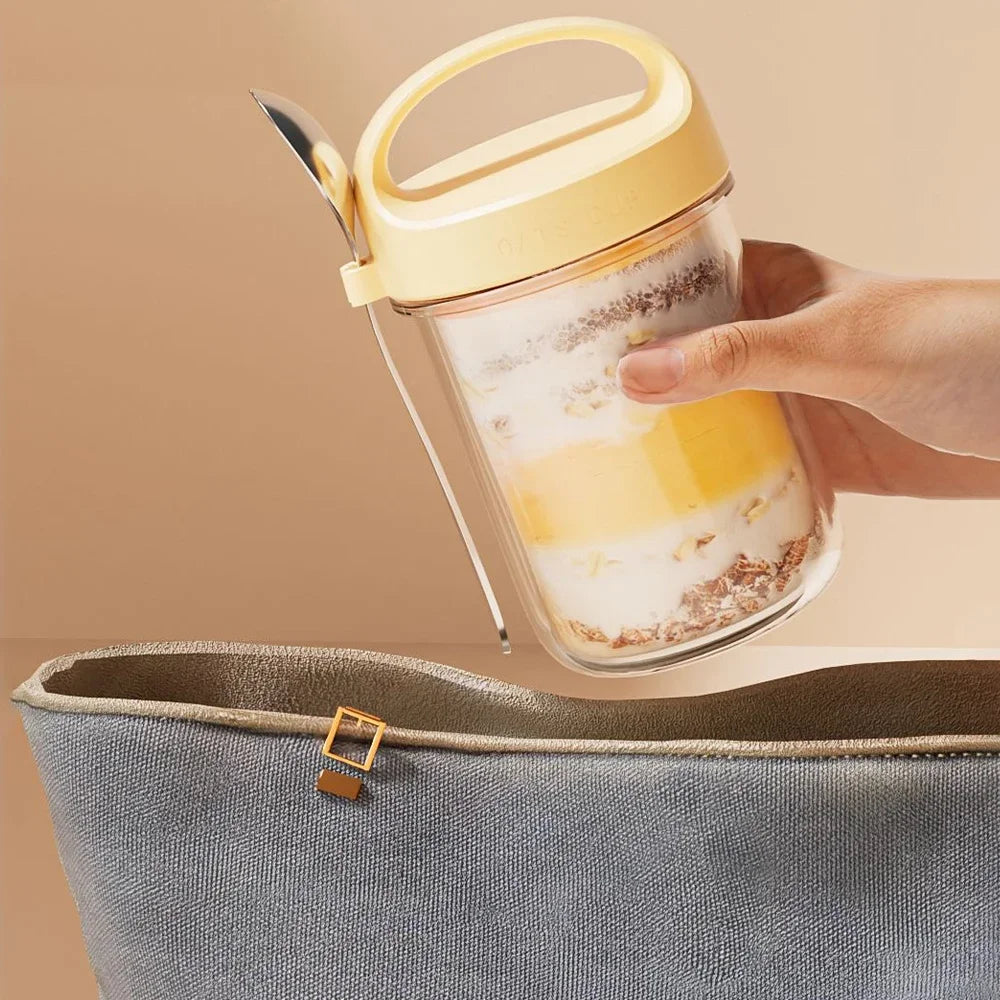 Bocal hermétique 430 ml pour Overnight Oats, yaourt & snacks – Verre premium avec couvercle bambou + cuillère