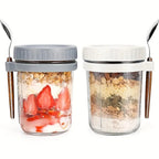 350ML Overnight Oat jar - en verre 100% hermétiques – Couvercle bambou & cuillère