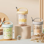 Bocal hermétique 430 ml pour Overnight Oats, yaourt & snacks – Verre premium avec couvercle bambou + cuillère