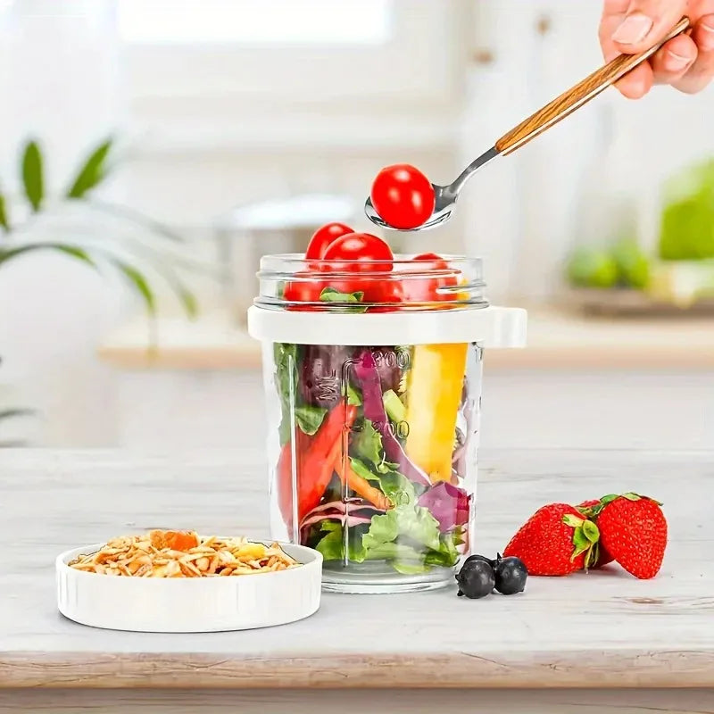 350ML Overnight Oat jar - en verre 100% hermétiques – Couvercle bambou & cuillère