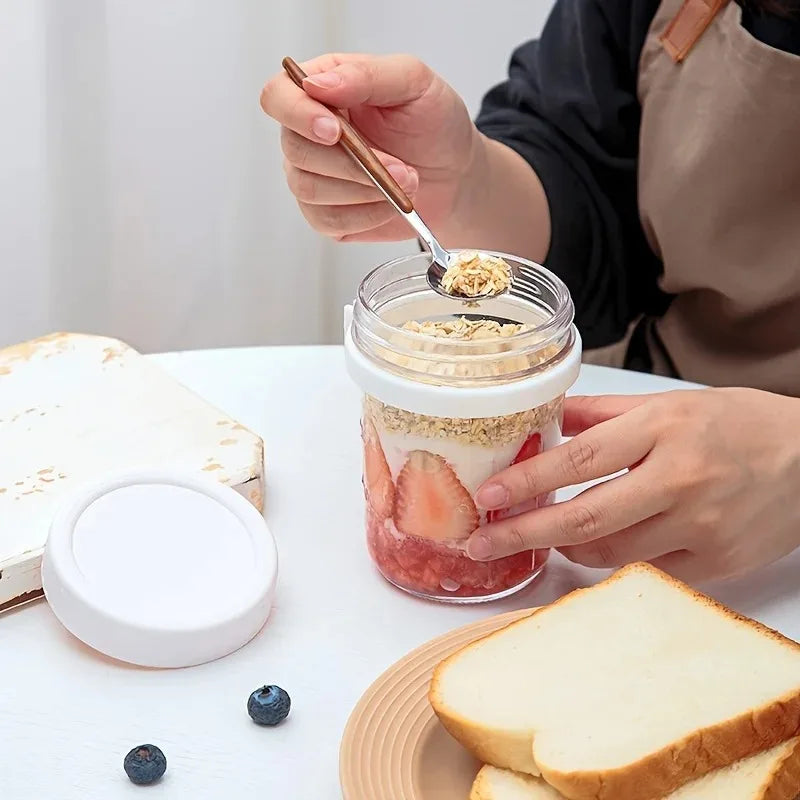 350ML Overnight Oat jar - en verre 100% hermétiques – Couvercle bambou & cuillère