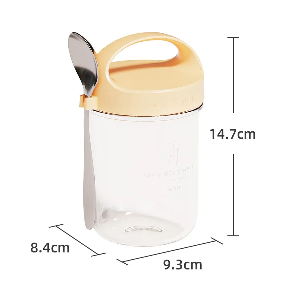 Bocal hermétique 430 ml pour Overnight Oats, yaourt & snacks – Verre premium avec couvercle bambou + cuillère